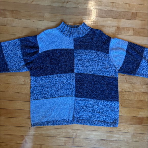 Vintage Patchwork Blue Colorblock Knit Sweater | Dressbarn Woman Plus 18/20/XXL - Picture 10 of 15